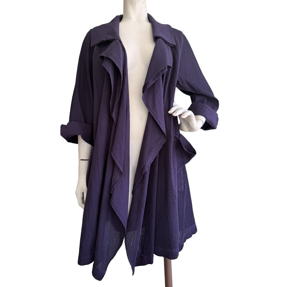 INDIGE Purple Lagenlook Kimono Jacket Cardigan 100% Cotton Art to Wear Size M L